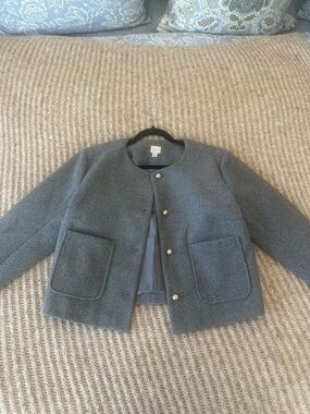 Classic Grey Wool-Blend Women’s Jacket with Gold Buttons